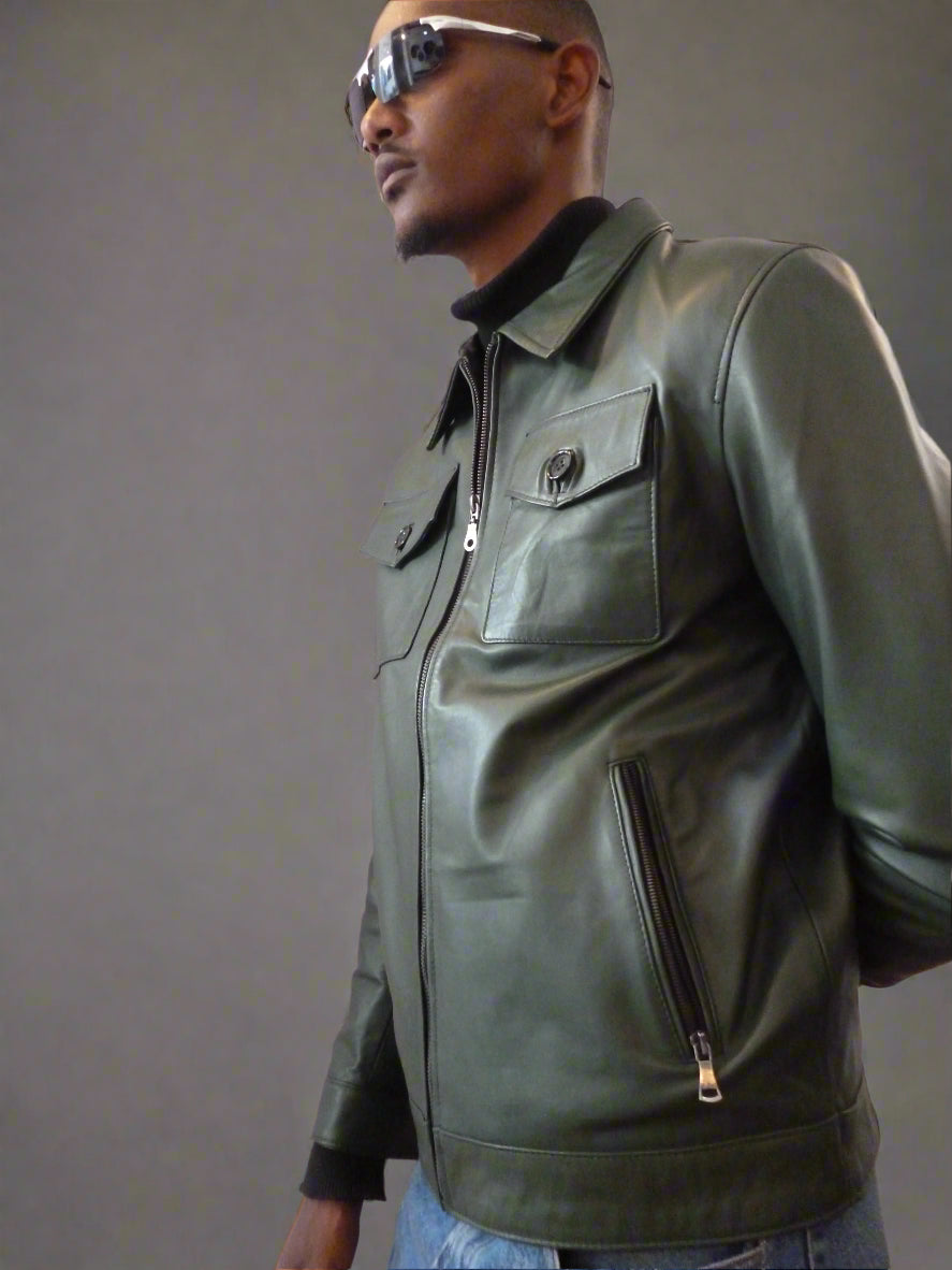 Men’s Emerald Green Leather Jacket – Stylish, Premium Quality with Classic Tailoring